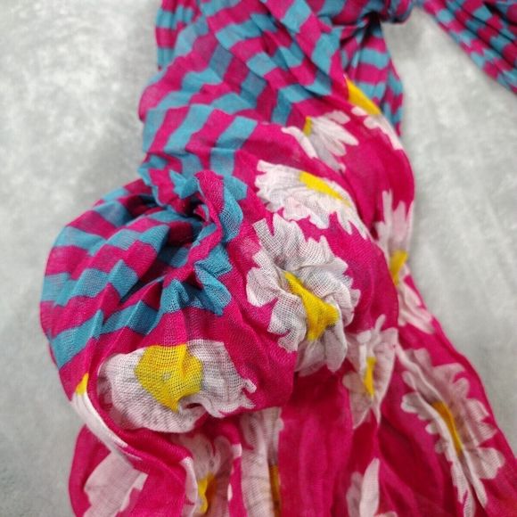 Spring Floral Striped Women's Scarf Wraps Lightweight Pink Blue Yellow - Picture 5 of 6